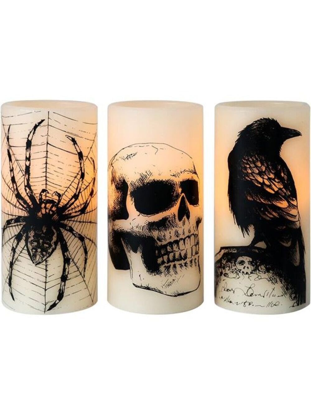 Halloween LED Candles Flameless Flickering Battery Operated Skull Spider Crow De